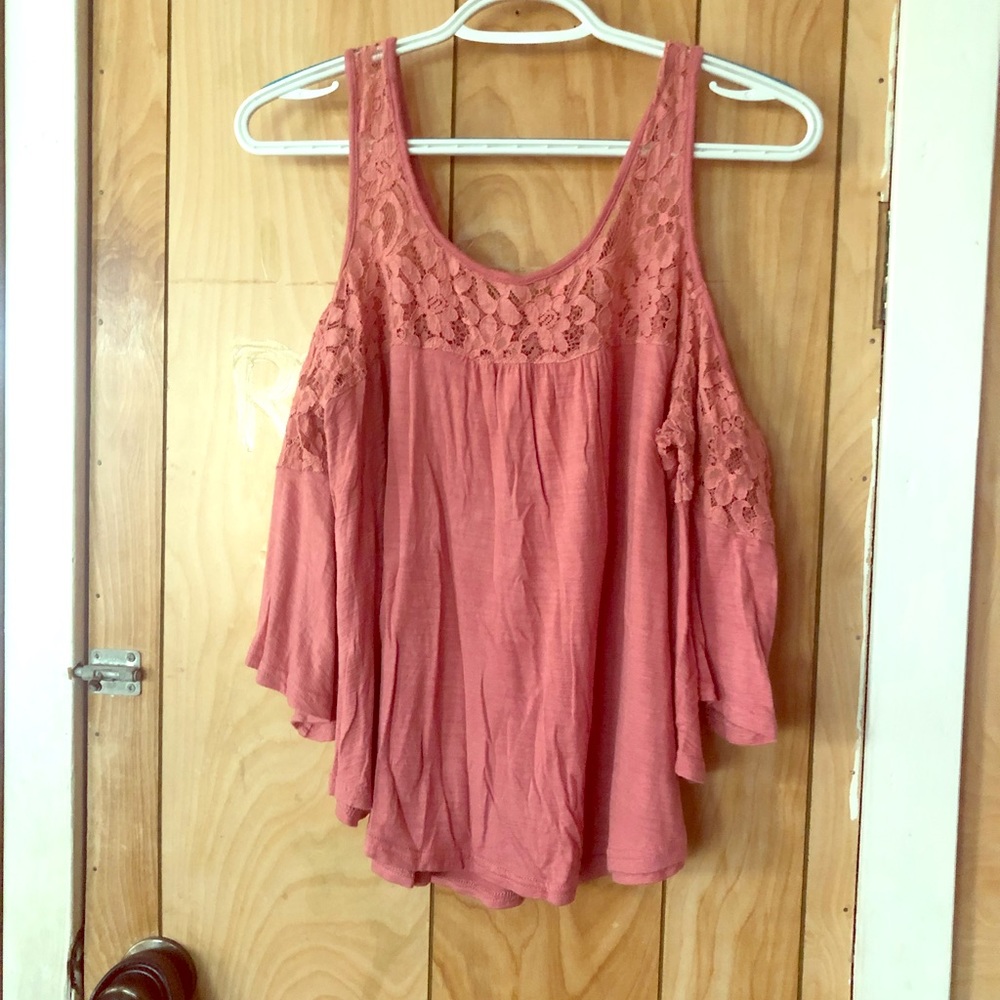Peach hanging shoulder pinky blouse